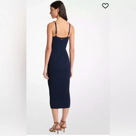 Ribbed Midi Dress with Gold Chain Straps - Picture 2 of 5